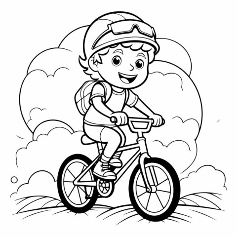 Coloring Page Outline Of a Little Boy Riding a Bicycle.