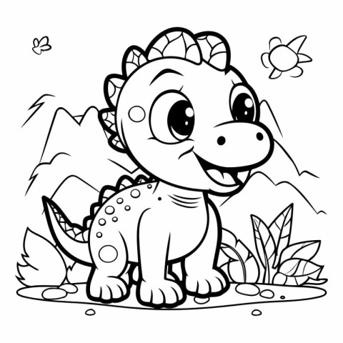 Coloring Page Outline Of Cute Dinosaur Cartoon Character Vector