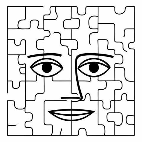 Black and white jigsaw puzzle with sad face.