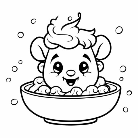 Vector illustration of a cute cartoon hamster washing in a bowl.