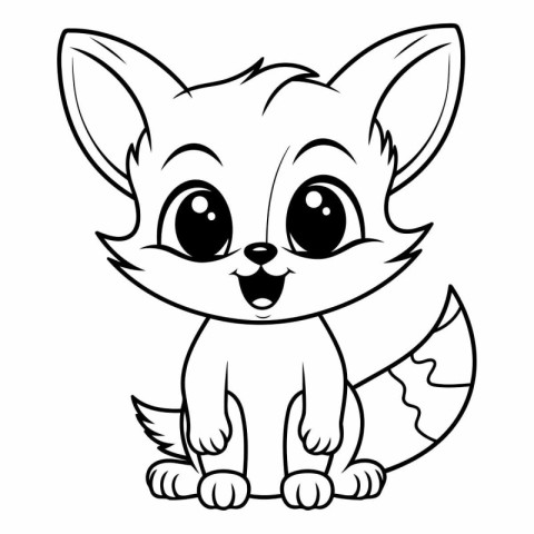 Black and White Cartoon Illustration of Cute Fox Animal Characte