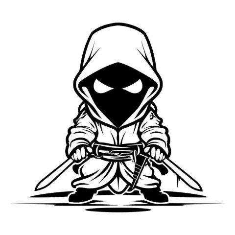 Ninja. Black and white vector illustration of a ninja with a swo