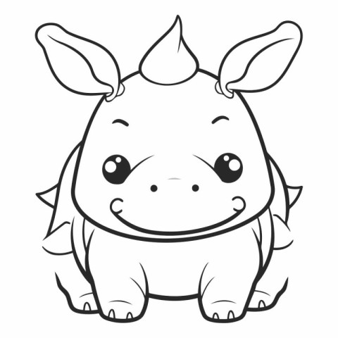 Black and White Cartoon Illustration of Cute Rhino Animal Charac