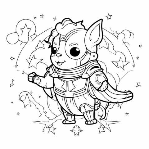 Cute cartoon dog in space suit for coloring book