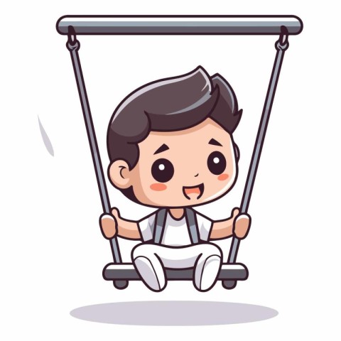 Cute boy swinging on a swing. Vector cartoon character illustrat