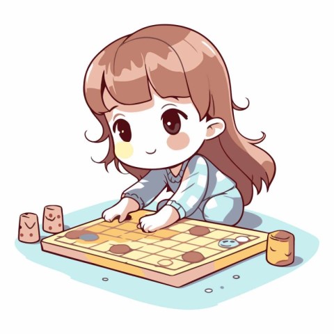 Illustration of a Cute Little Girl Playing a Board Game.