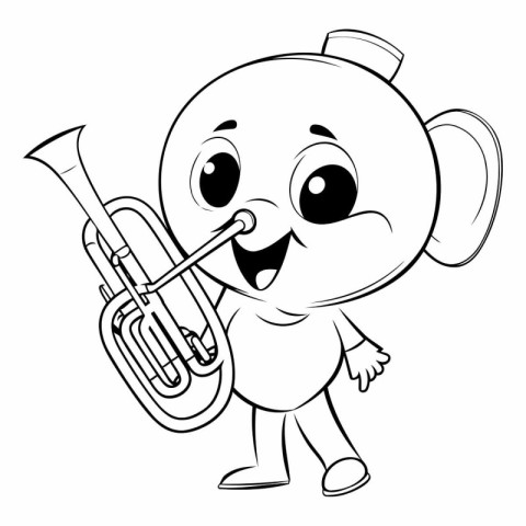 Cute Cartoon Teddy Bear Mascot Character Playing the Trumpet