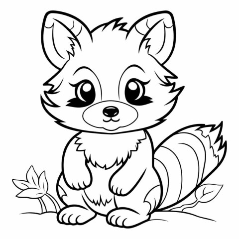 Black and White Cartoon Illustration of Cute Fox Animal Characte