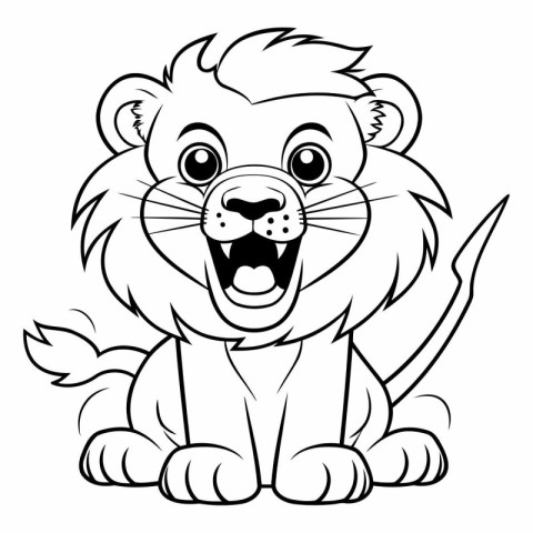 Black and White Cartoon Illustration of Lion Animal for Coloring