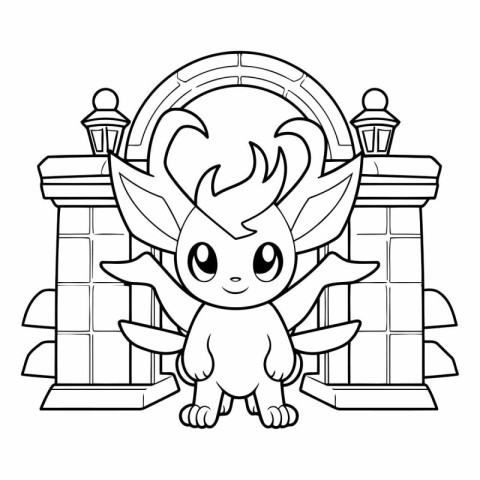 Black and White Cartoon Illustration of Cute Little Angel Animal