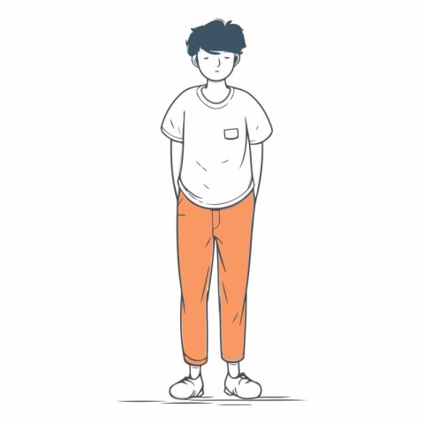 Vector illustration of a young man standing in casual clothes. C