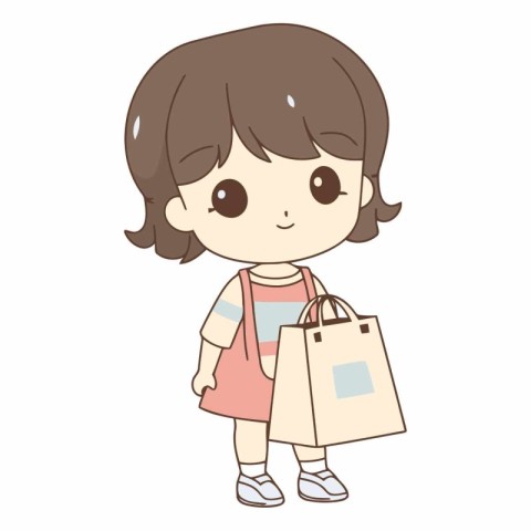 Illustration of a Cute Little Girl with a Shopping Bag.