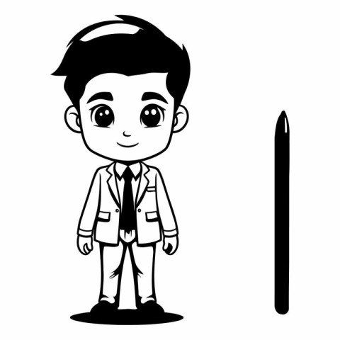 cute boy with pencil and eraser cartoon vector illustration grap