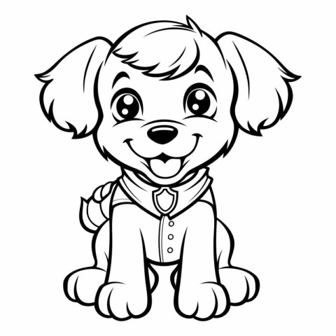 Cute Little Puppy - Black and White Cartoon Illustration.