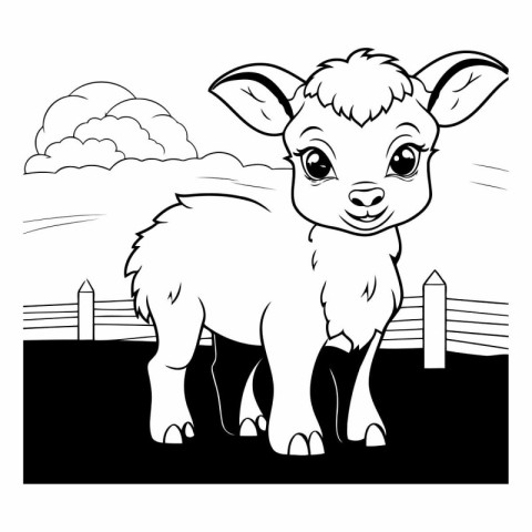 Cute baby goat for children. Black and white.