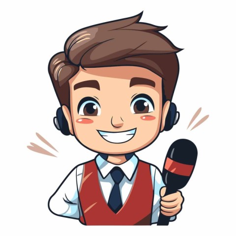 Illustration of a Boy Wearing a Headset Holding a Microphone