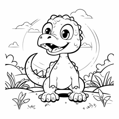 Black and White Cartoon Illustration of Cute Dinosaur for Colori