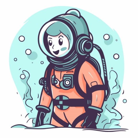 Astronaut girl in a spacesuit in cartoon style.