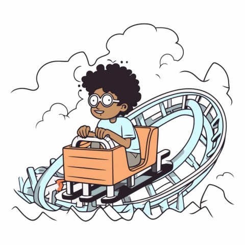 Cartoon illustration of an African American boy riding a roller