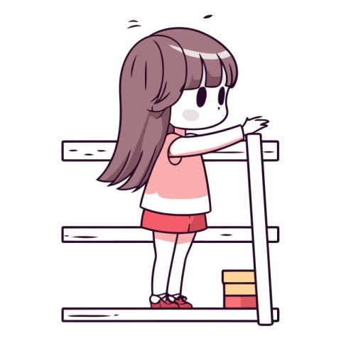 Little girl standing on a ladder in cartoon style.