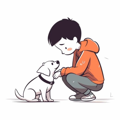 Illustration of a boy and his dog on a white background.