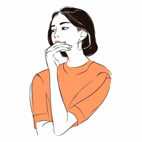 Illustration of a young woman thinking about something.