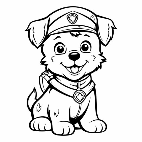 Black and White Cartoon Illustration of Cute Puppy Sailor Animal