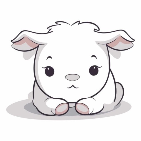 Cute cartoon white sheep isolated on white background.