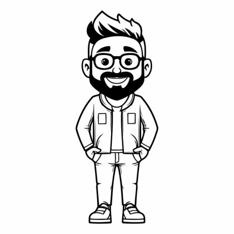 hipster man with beard and glasses cartoon character vector illu