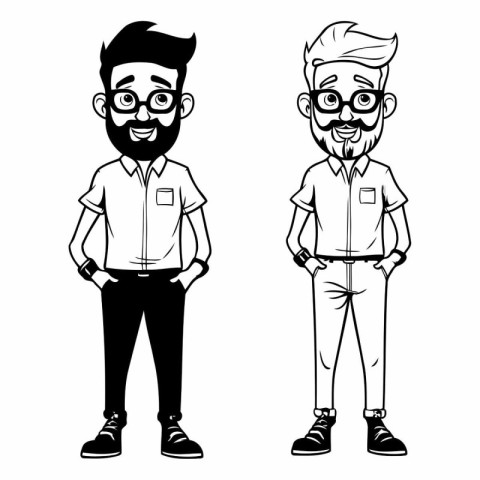 hipster men with beard and glasses cartoon vector illustration g