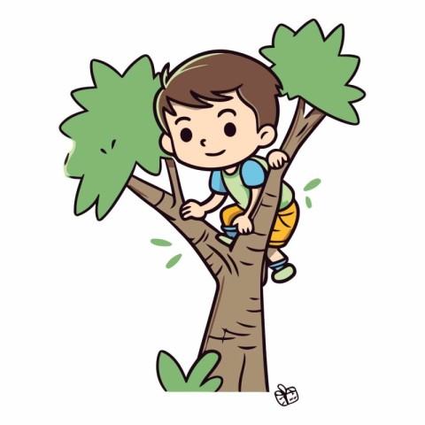 Boy climbing a tree of a boy climbing a tree.