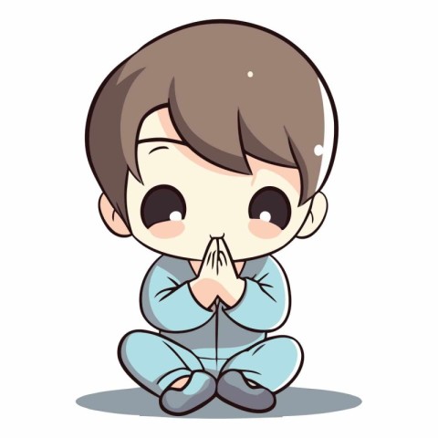 cute little boy in pajamas praying over white background vector