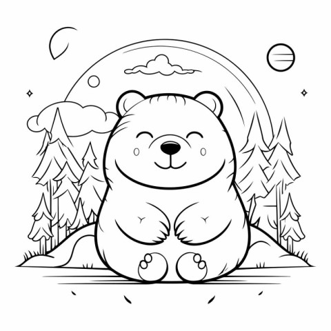 Coloring book for children: bear in the forest