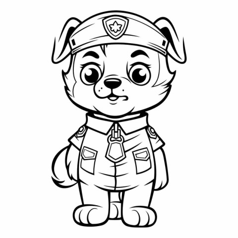 Black and White Cartoon Illustration of Cute Puppy Police Office