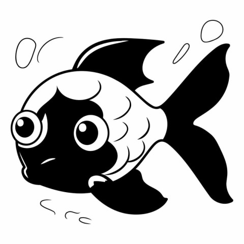 Illustration of a Cute Fish - Black and White Cartoon Style