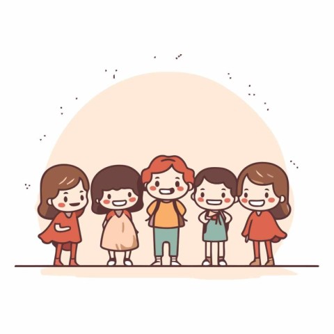 Group of kids standing together. cartoon vector illustration wit