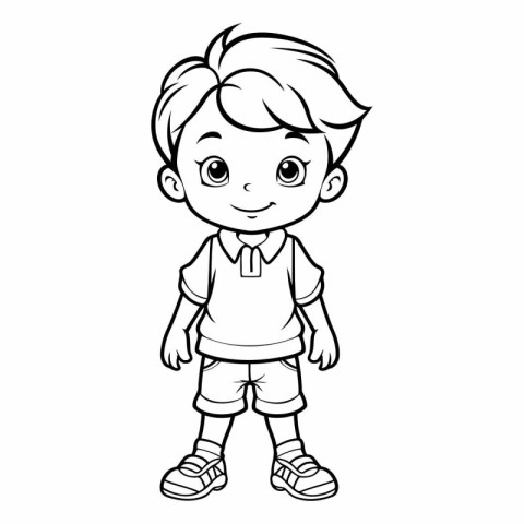 Coloring Page Outline Of a Cute Little Boy Cartoon Character