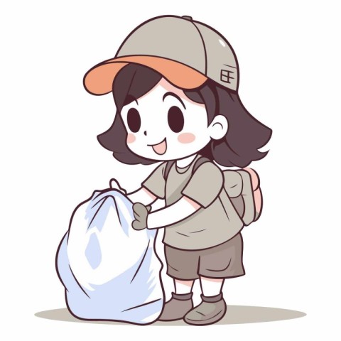 Illustration of a Kid Girl Wearing a Backpack and Holding a Bag