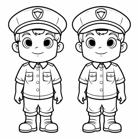 Coloring book for children: Boy and girl in police uniform.