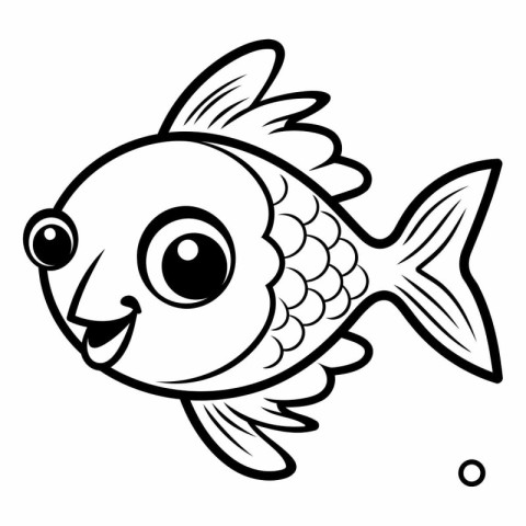 Black and White Cartoon Illustration of Cute Fish Animal Charact