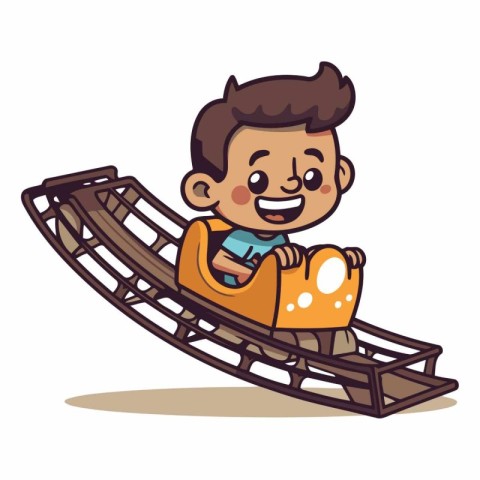 Cute boy sliding on a roller coaster. Vector cartoon illustratio