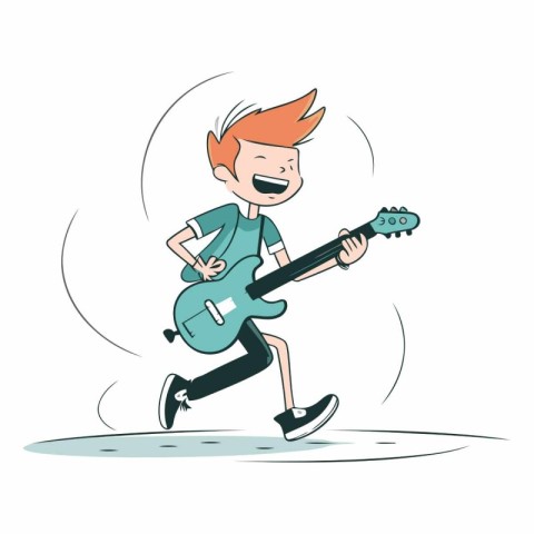 Cartoon boy playing the guitar of a boy playing the guitar.