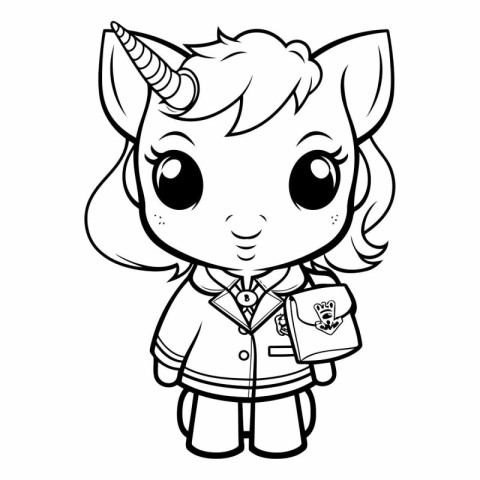 Black and White Cartoon Illustration of Cute Unicorn Animal Char