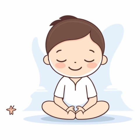 Cute little baby boy sitting in lotus position vector illustrati