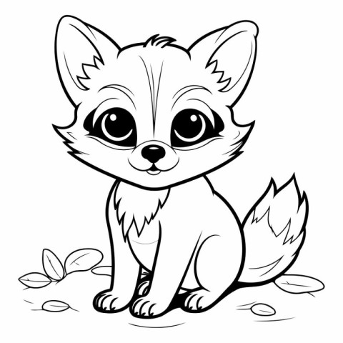 Black and White Cartoon Illustration of Cute Fox Animal Characte