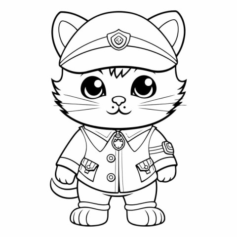 Coloring book for children: Cute kitten in a military uniform