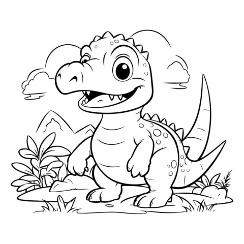 Coloring Page Outline Of Dinosaur Cartoon Character.