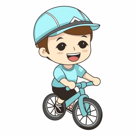 Boy riding a bike isolated on white background. Vector cartoon i