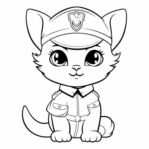 Coloring Page Outline Of Cute Cat Police Officer Cartoon Charact