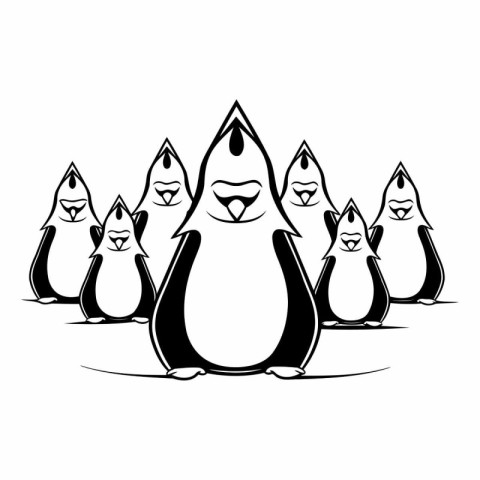 penguin family black and white vector illustration graphic desig